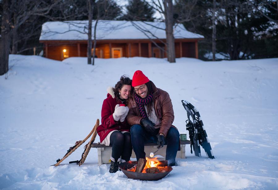 Warming up by the fire at Storeytown Cottages