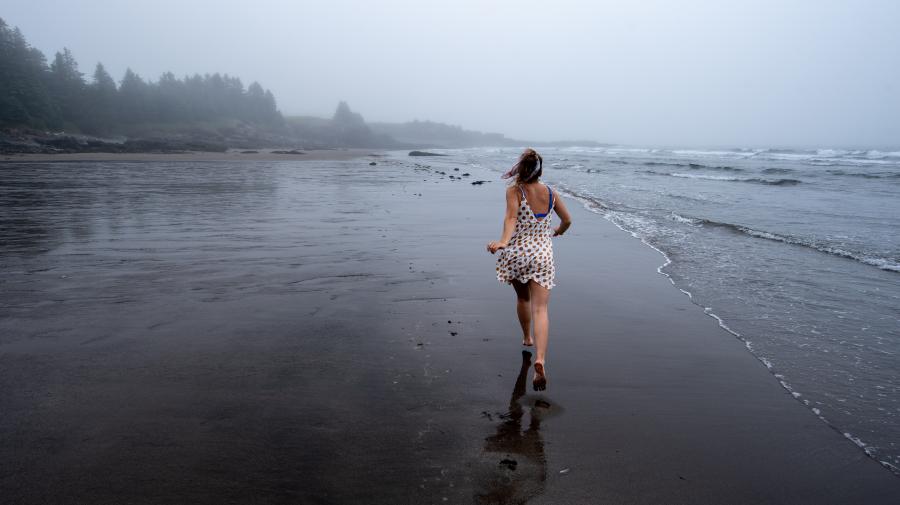 Running on the beach at Grand Manan Island, New Brunswick