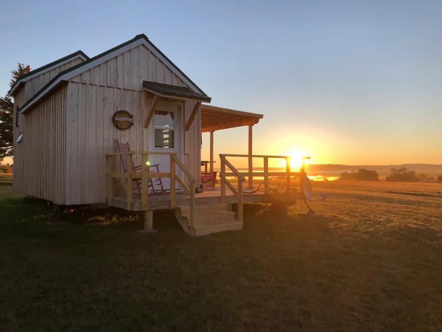 tiny house in sussex at sunset