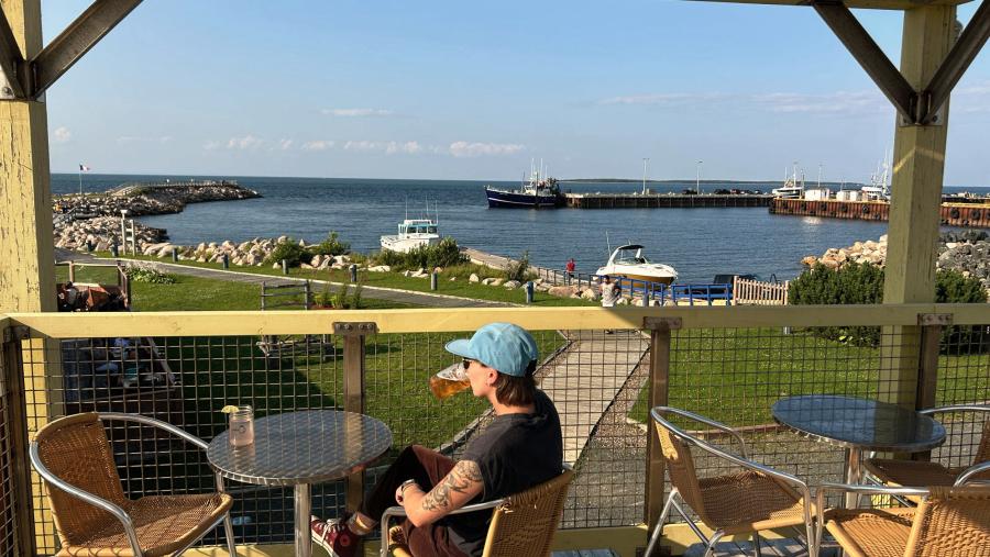 Enjoying a drink at La Brôkerie in Caraquet