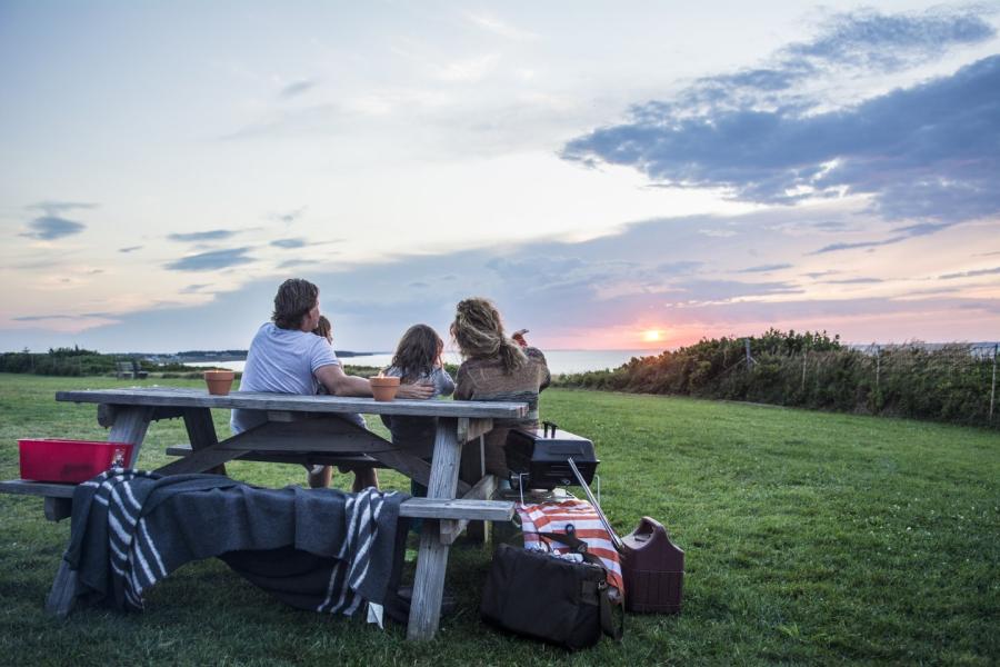 family watching the sunset at Murray Beach Provincial Park
